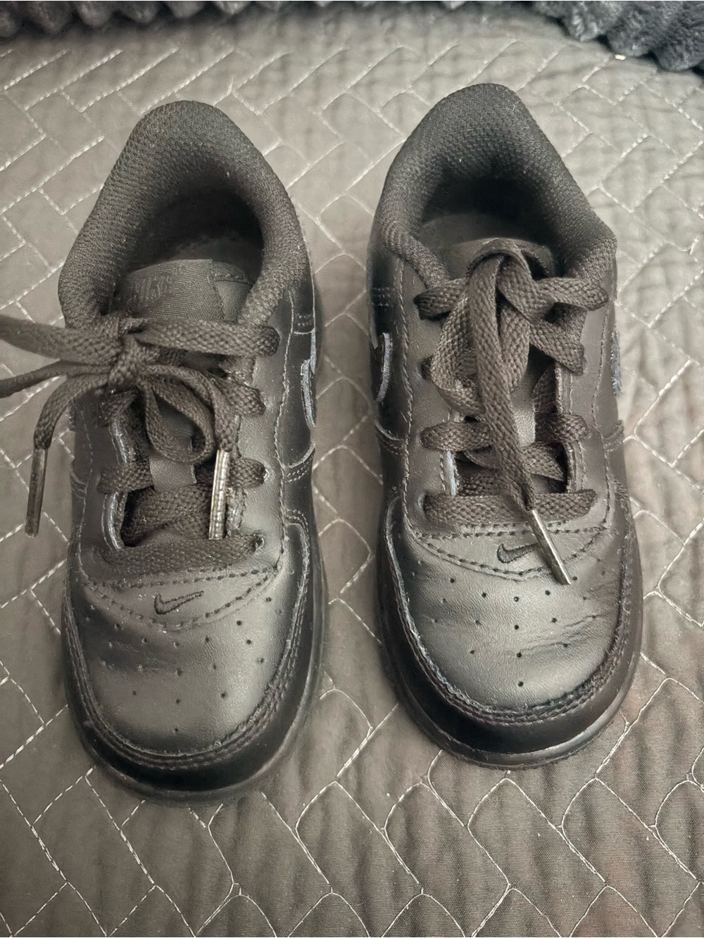 Kids Black Nike-Style Leather Sneakers